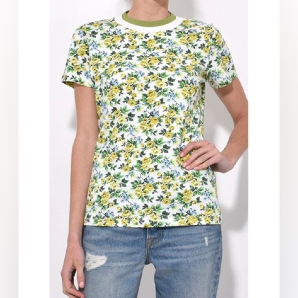 Zimmermann Cotton Linen Floral Tee Printed T-Shirt Green Lemonade Sz 3 Large Top